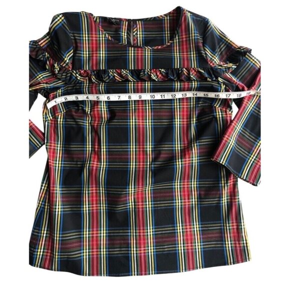 Talbots Womens Stewart Plaid Poplin Ruffle Top‎ Petite SP Holidays NWT $90 - Picture 9 of 10